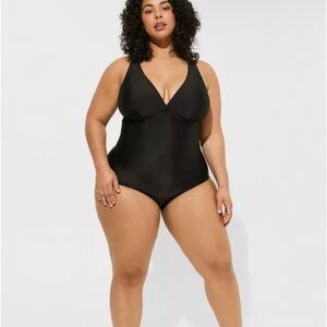Torrid Black One-Piece Swimwear with Deep V-Neck
